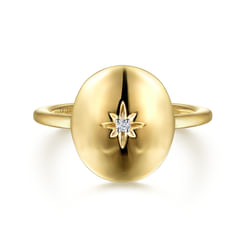 14K Yellow Gold Oval Medallion Ring with Diamond Star Center
