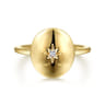 14K Yellow Gold Oval Medallion Ring with Diamond Star Center - 0.01 ct