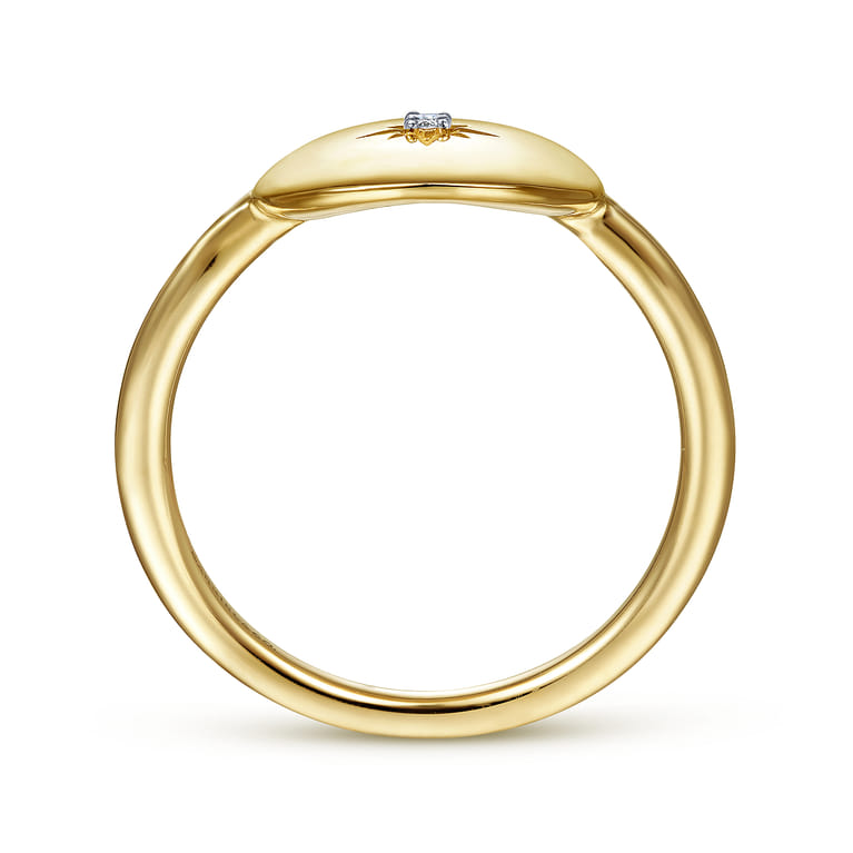 14K Yellow Gold Oval Medallion Ring with Diamond Star Center - 0.01 ct - Shot 2