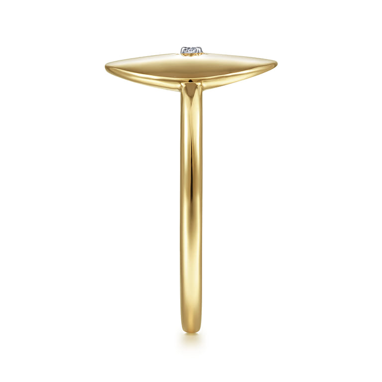 14K Yellow Gold Oval Medallion Ring with Diamond Star Center - 0.01 ct - Shot 4
