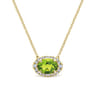 14K Yellow Gold Oval Peridot and Diamond Halo Pendant Necklace - 0.14 ct