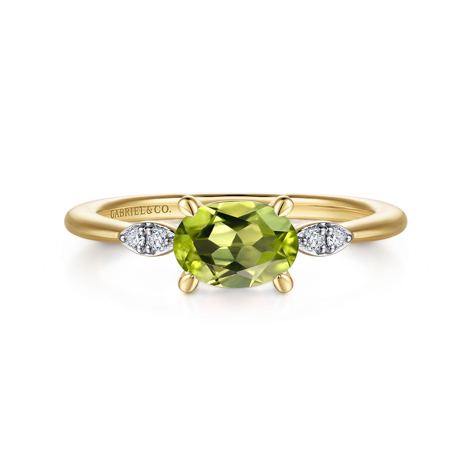 14K Yellow Gold Oval Peridot and Diamond Ring