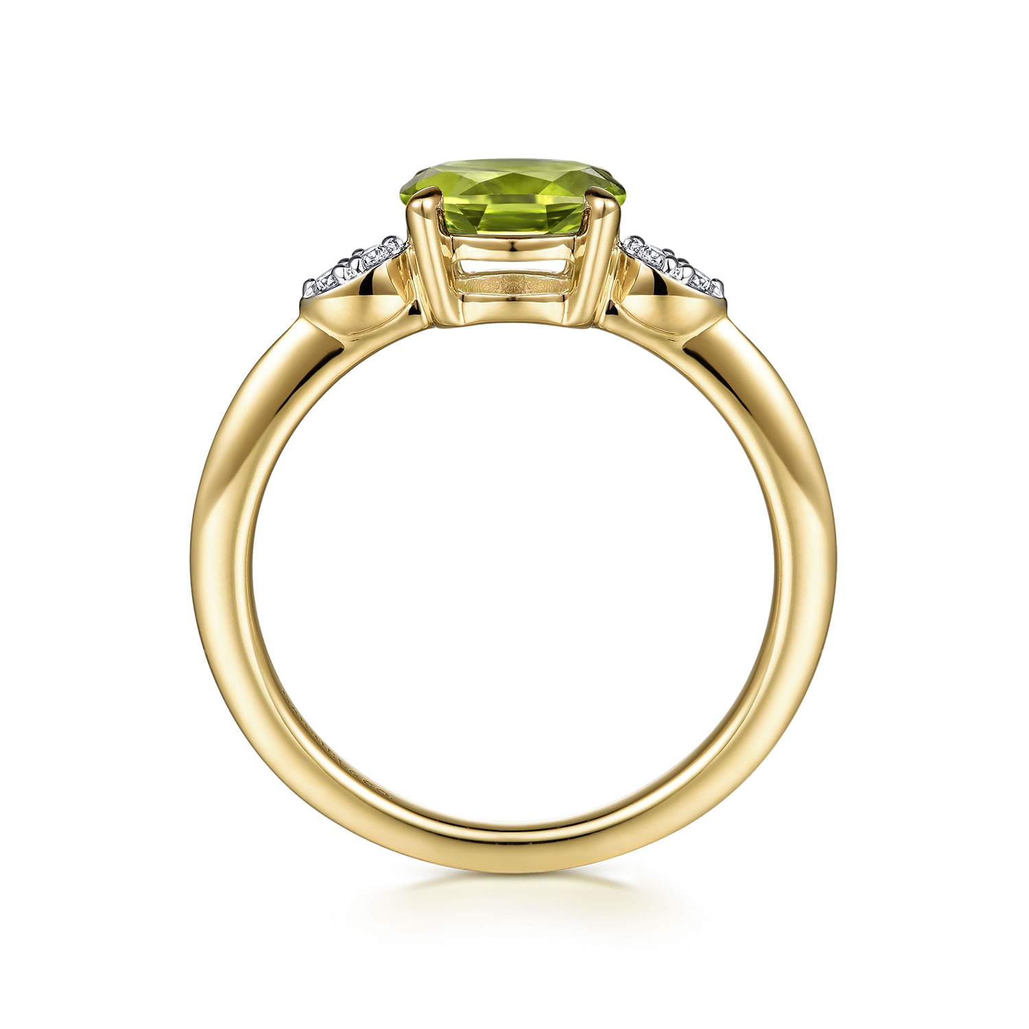14K Yellow Gold Oval Peridot and Diamond Ring