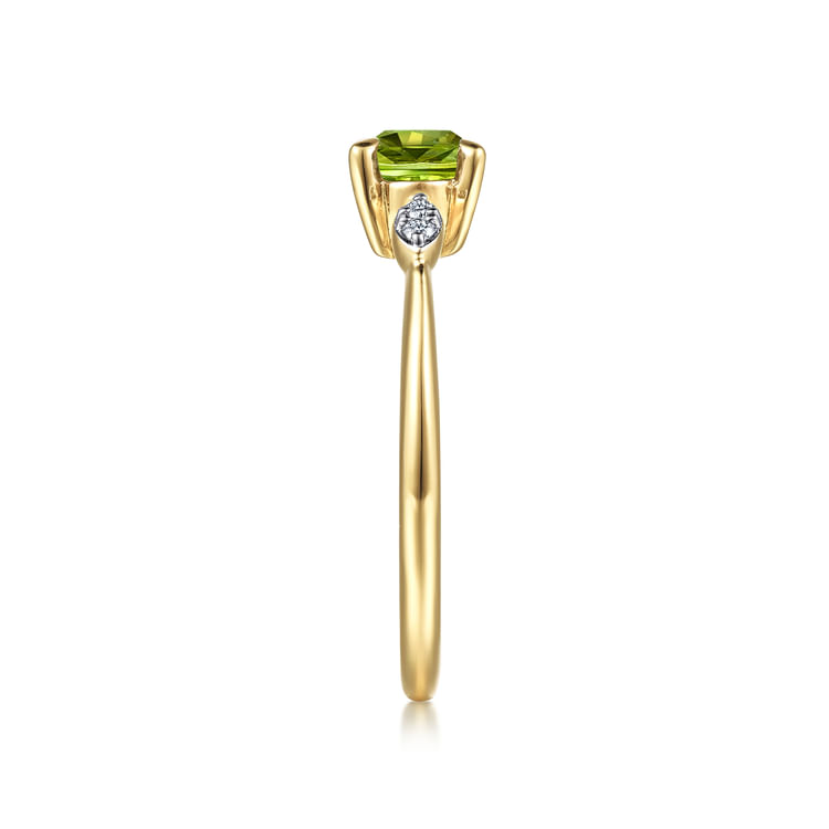 14K Yellow Gold Oval Peridot and Diamond Ring