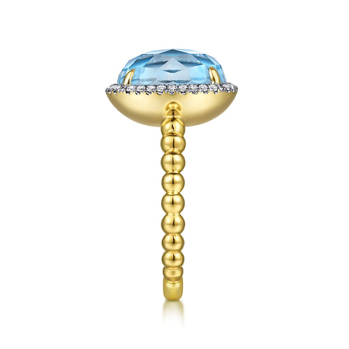 14K Yellow Gold Oval Rock Crystal Turquoise and Diamond Halo Ring - 0.16 ct - Shot 4
