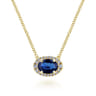 14K Yellow Gold Oval Sapphire and Diamond Halo Pendant Necklace - 0.12 ct