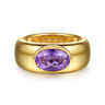 14K Yellow Gold Oval Shape Amethyst Wide Band Ring