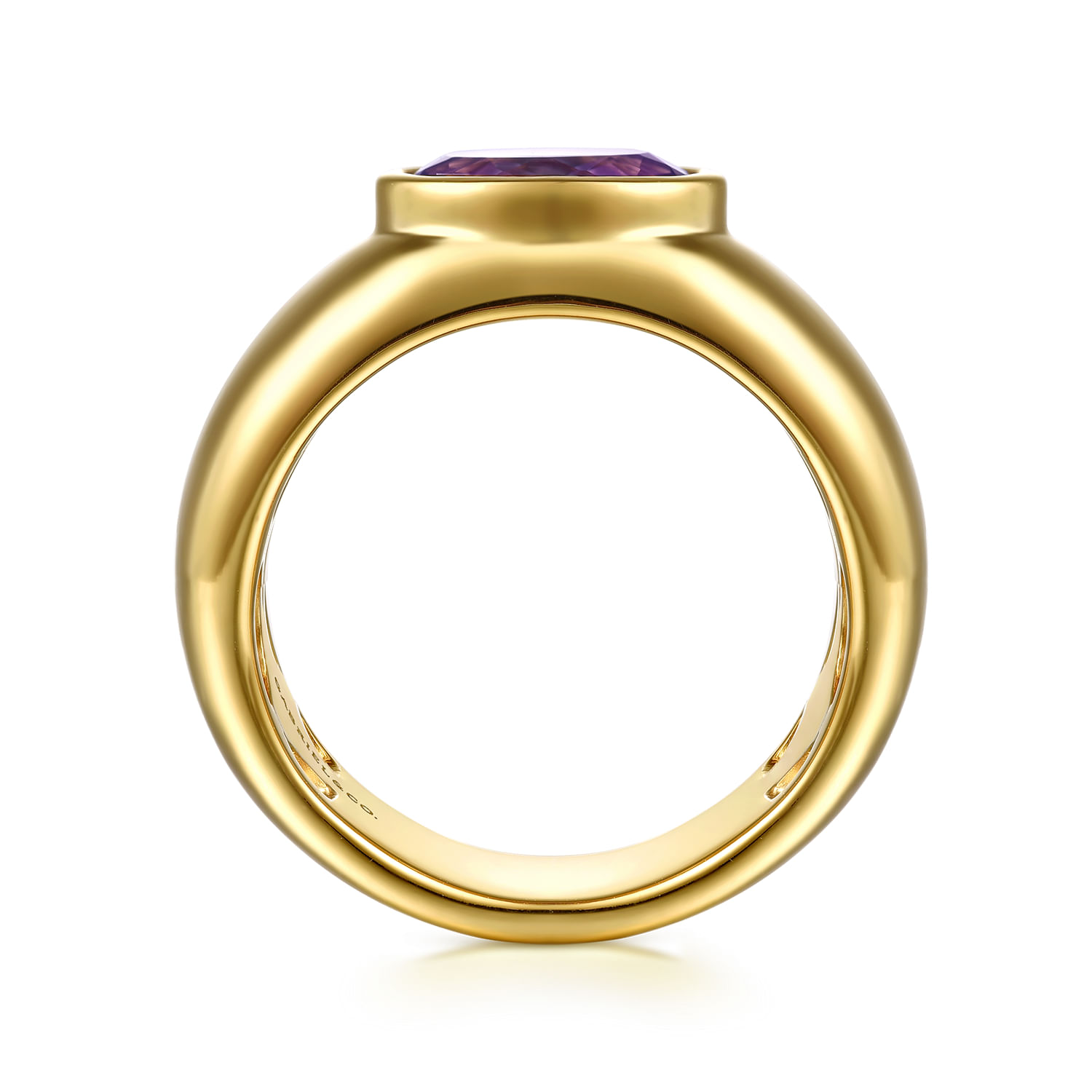 14K Yellow Gold Oval Shape Amethyst Wide Band Ring