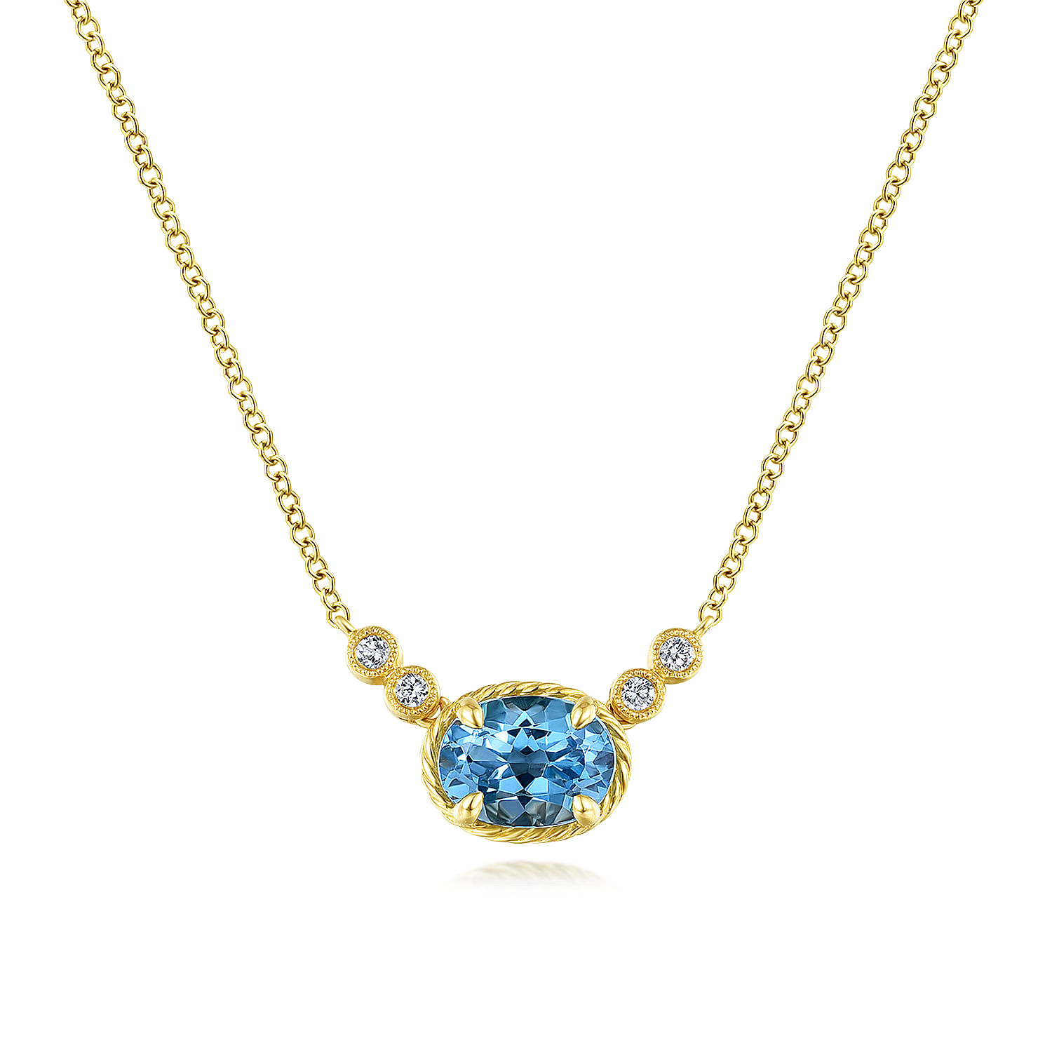 14K online YG Bezel Set Swiss Blue Topaz Solitaire Necklace