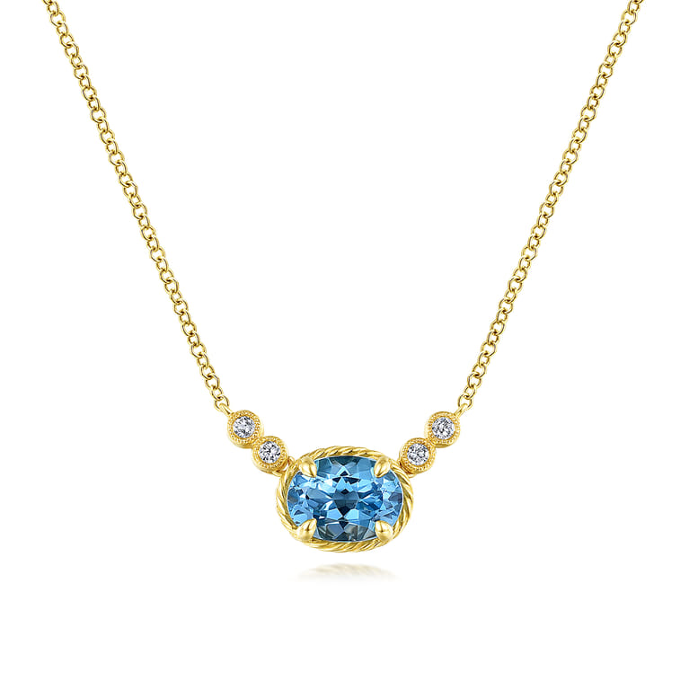 14K Yellow Gold Oval Swiss Blue Topaz Pendant Necklace with Diamond Accents - 0.06 ct - Shot 1