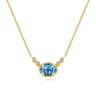 14K Yellow Gold Oval Swiss Blue Topaz Pendant Necklace with Diamond Accents - 0.06 ct