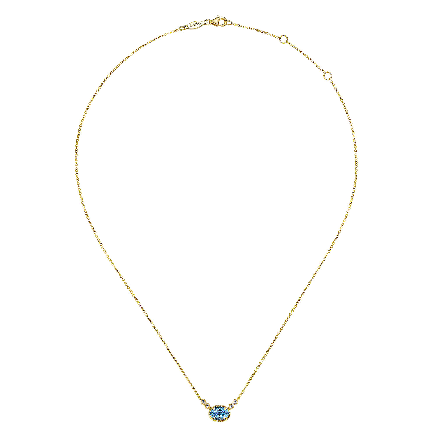 14K Yellow Gold Oval Swiss Blue Topaz Pendant Necklace with Diamond Accents - 0.06 ct - Shot 2