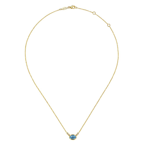 14K Yellow Gold Oval Swiss Blue Topaz Pendant Necklace with Diamond Accents - 0.06 ct - Shot 2