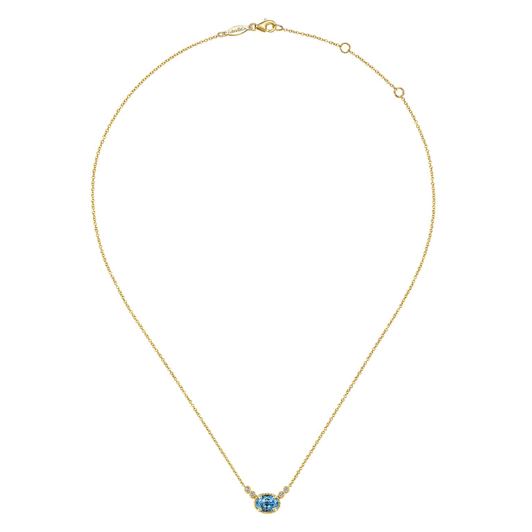 14K Yellow Gold Oval Swiss Blue Topaz Pendant Necklace with Diamond Accents - 0.06 ct - Shot 2