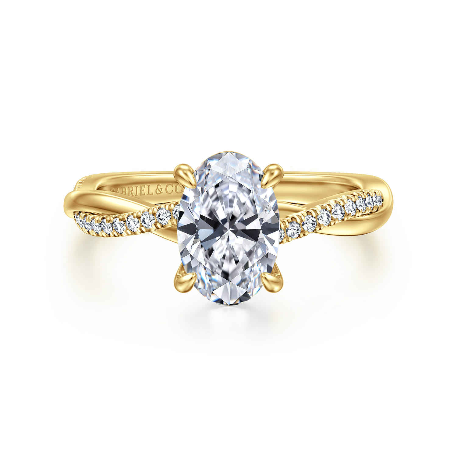 14K Yellow Gold Oval Twisted Diamond Engagement Ring