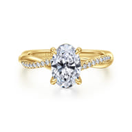 14K Yellow Gold Oval Twisted Diamond Engagement Ring
