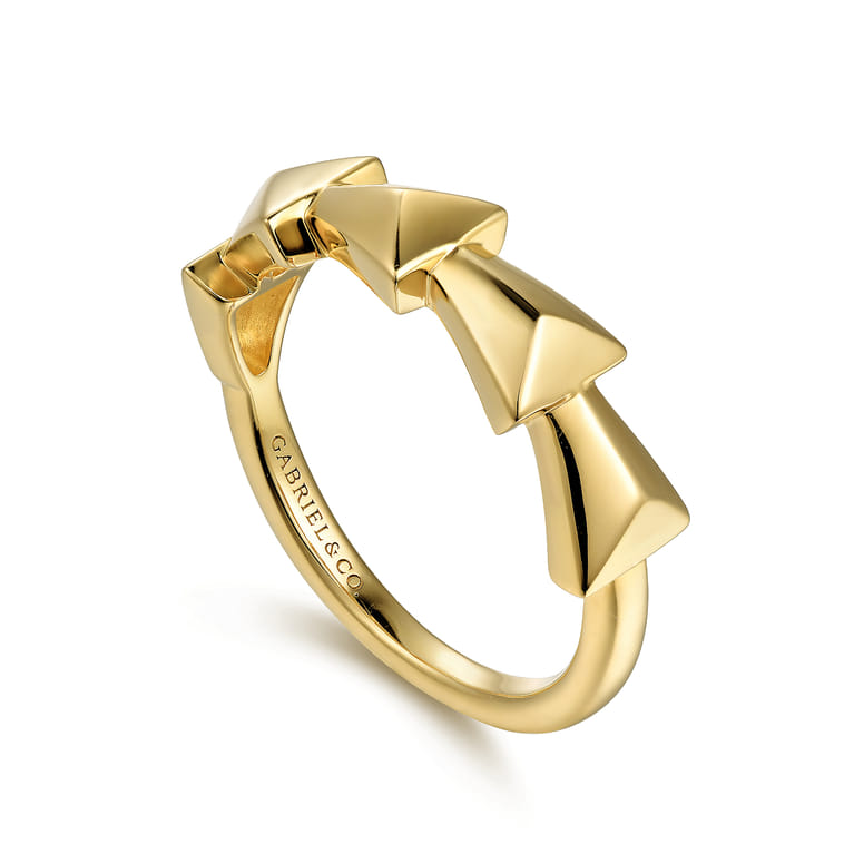 14K Yellow Gold Overlapping Triangles Stackable Ring - Shot 3