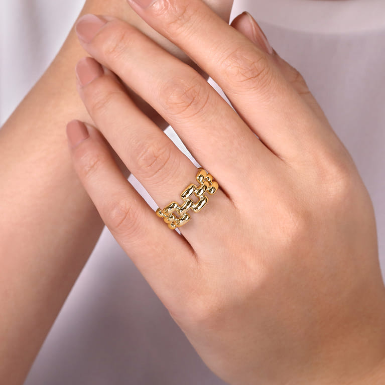 14K Yellow Gold Panther Chain Ring - Shot 5