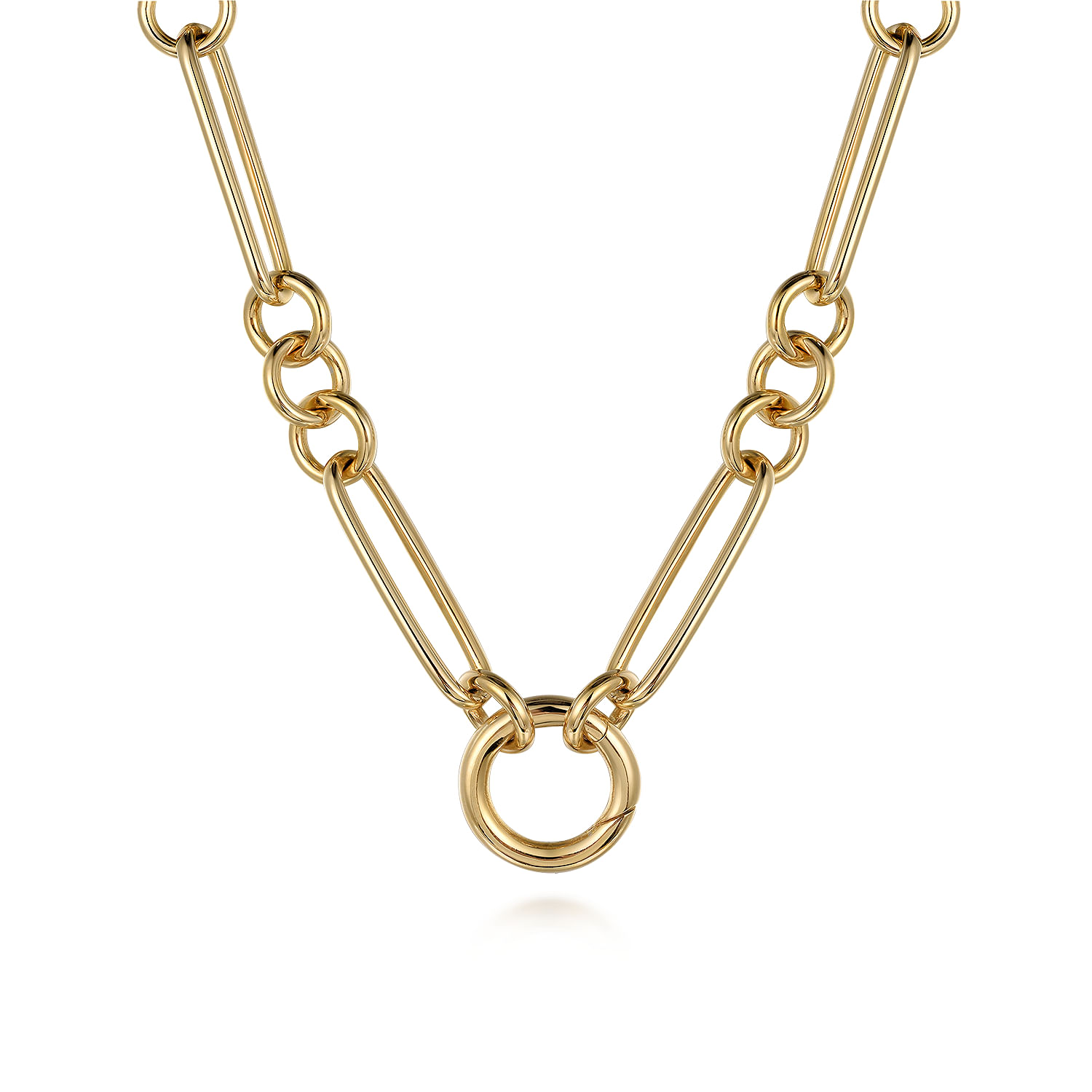14K Yellow Gold Paper Clip Chain Necklace with Circle Stations - Shot 1