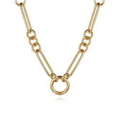 14K Yellow Gold Paper Clip Chain Necklace with Circle Stations