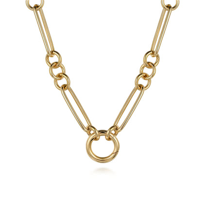 14K Yellow Gold Paper Clip Chain Necklace with Circle Stations