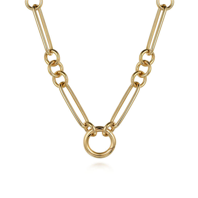 14K Yellow Gold Paper Clip Chain Necklace with Circle Stations - Shot 1