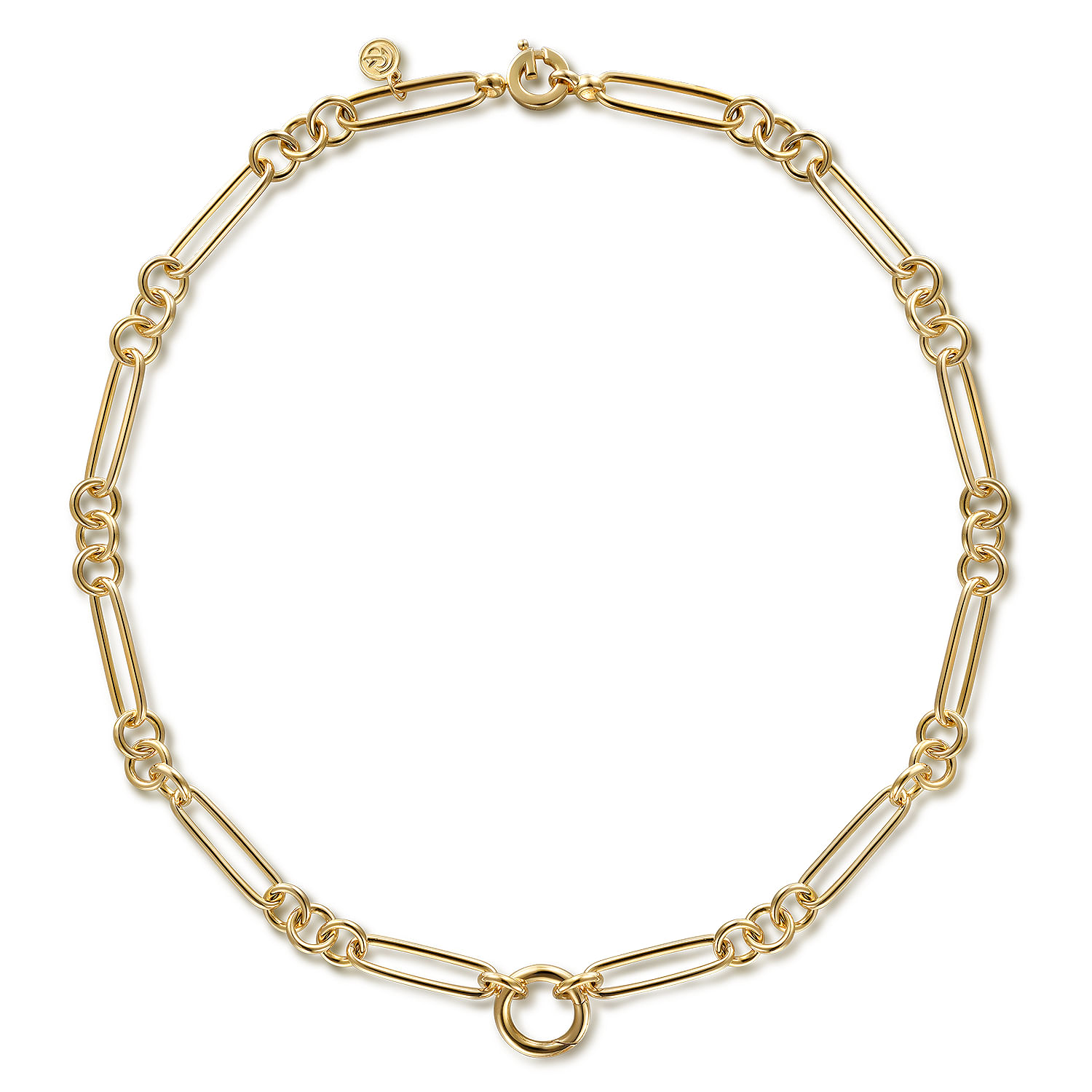 14K Yellow Gold Paper Clip Chain Necklace with Circle Stations - Shot 2