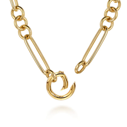 14K Yellow Gold Paper Clip Chain Necklace with Circle Stations
