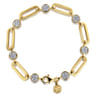 14K Yellow Gold Paperclip Chain Bracelet with Diamond Pave Round Stations - 0.85 ct