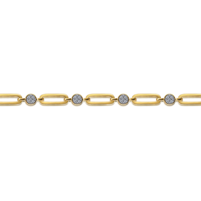 14K Yellow Gold Paperclip Chain Bracelet with Diamond Pave Round Stations - 0.85 ct - Shot 2