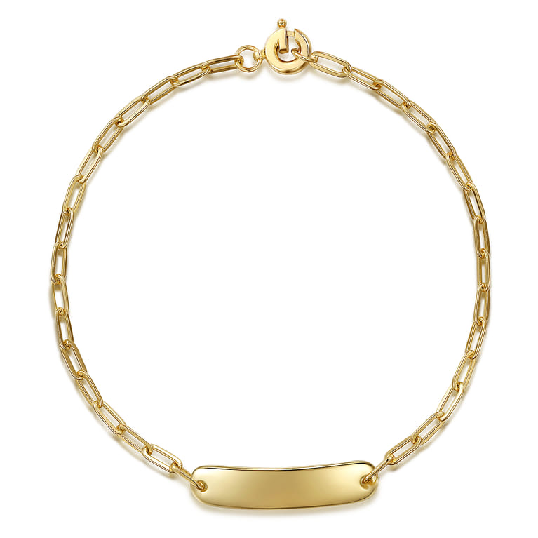 14K Yellow Gold Paperclip Chain Personalized Bracelet - Shot 1