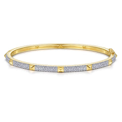 14K Yellow Gold Pave Diamond Bangle with Pyramid Stations