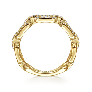 14K Yellow Gold Pave Diamond Chain Link Stackable Ring Band