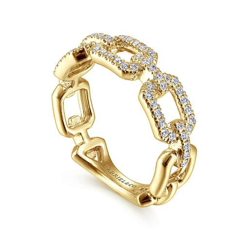 14K Yellow Gold Pave Diamond Chain Link Stackable Ring Band - 0.35 ct - Shot 3