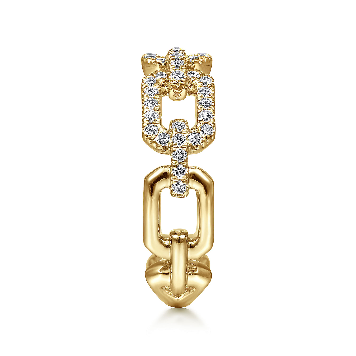 14K Yellow Gold Pave Diamond Chain Link Stackable Ring Band