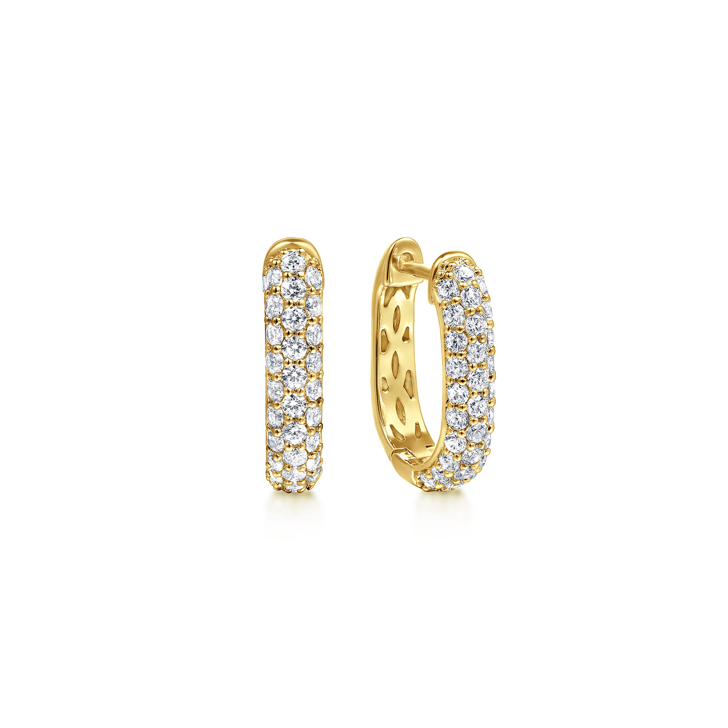 14K Yellow Gold Pave Diamond Classic Oval Hoop Earrings - 0.8 ct - Shot 1