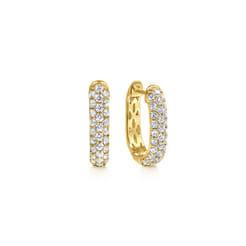 14K Yellow Gold Pave Diamond Classic Oval Hoop Earrings