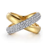 14K Yellow Gold Pave Diamond Criss Cross Ring - 1.05 ct