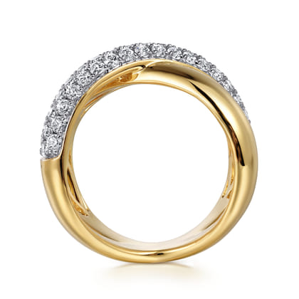 14K Yellow Gold Pave Diamond Criss Cross Ring