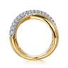 14K Yellow Gold Pave Diamond Criss Cross Ring - 1.05 ct