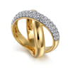 14K Yellow Gold Pave Diamond Criss Cross Ring - 1.05 ct