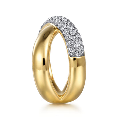 14K Yellow Gold Pave Diamond Criss Cross Ring