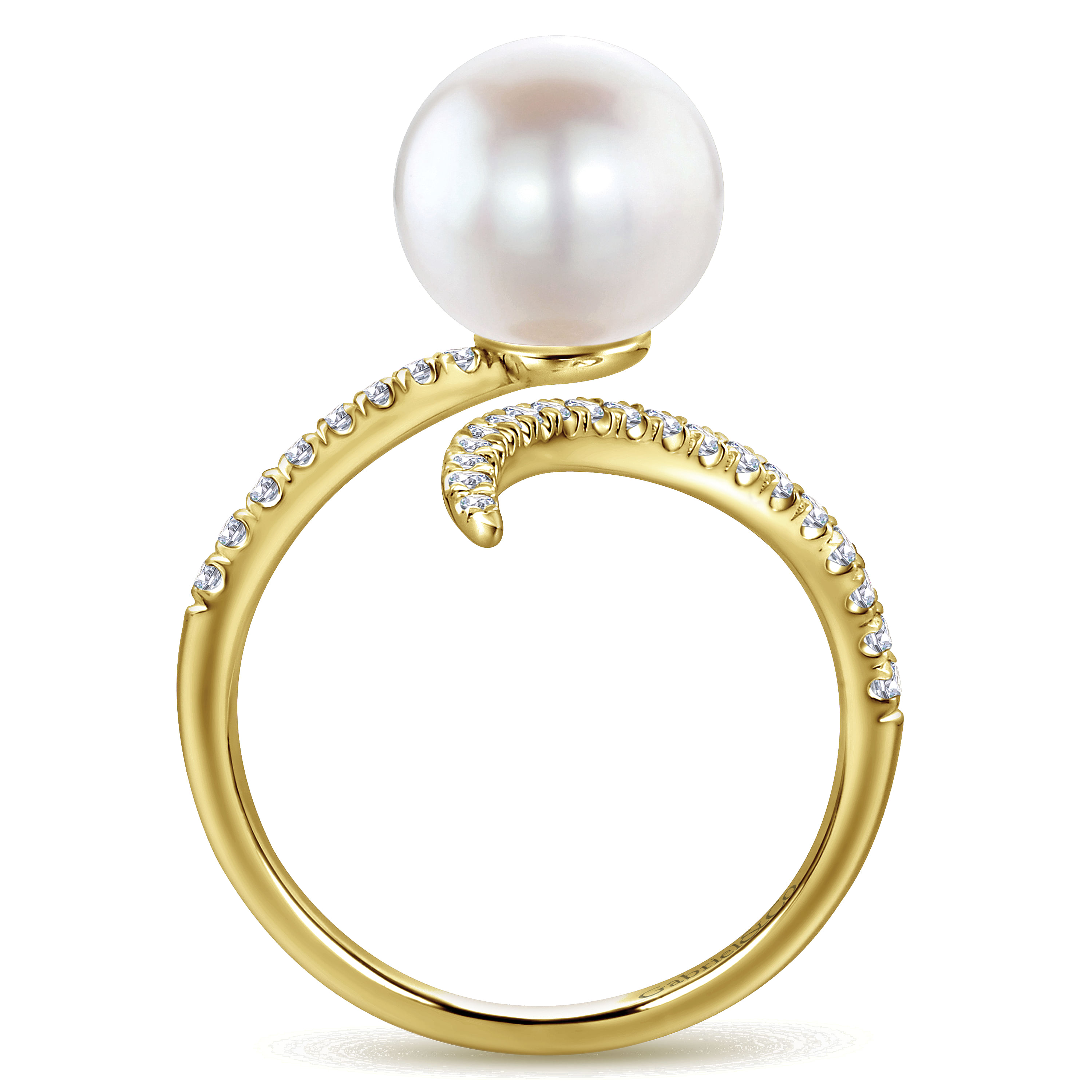 14K Yellow Gold Pave Diamond   Cultured Pearl Ring - 0.22 ct - Shot 2