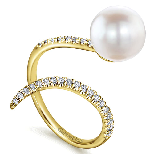 14K Yellow Gold Pave Diamond   Cultured Pearl Ring - 0.22 ct - Shot 3