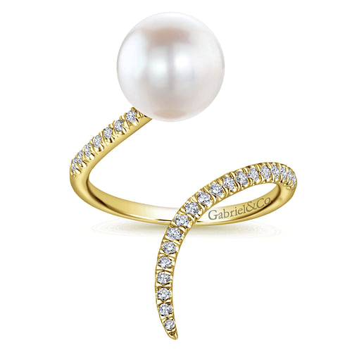 14K Yellow Gold Pave Diamond   Cultured Pearl Ring - 0.22 ct - Shot 4