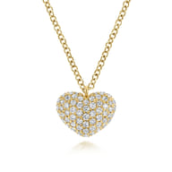 14K Yellow Gold Pave Diamond Encrusted Heart Necklace