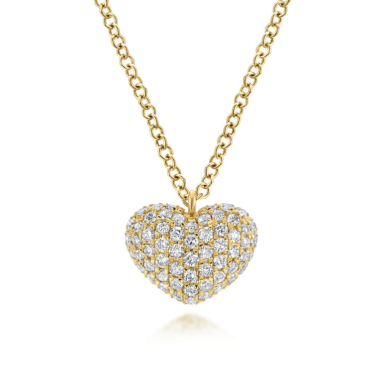 14K Yellow Gold Pave Diamond Encrusted Heart Necklace - 0.35 ct - Shot 1