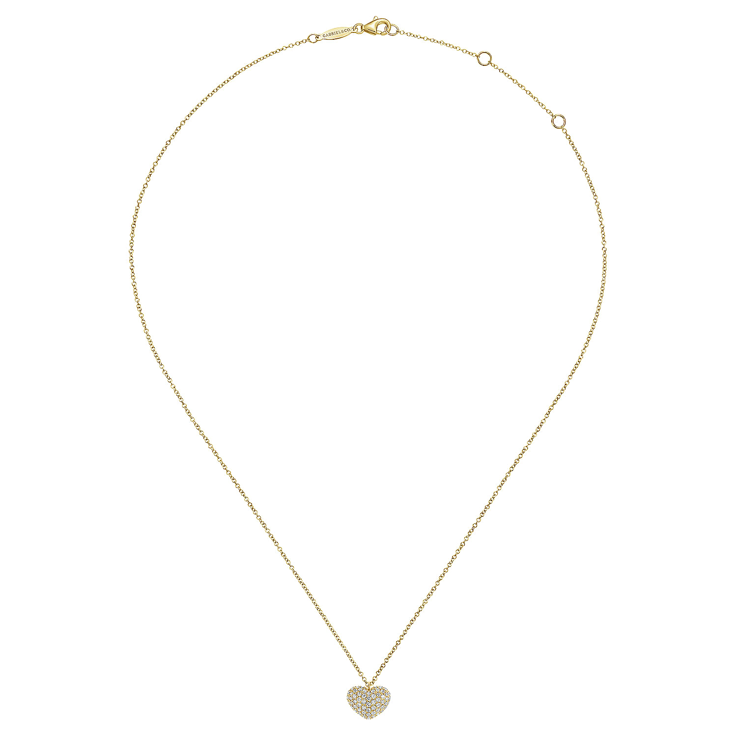 14K Yellow Gold Pave Diamond Encrusted Heart Necklace - 0.35 ct - Shot 2