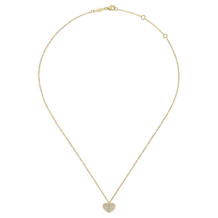 14K Yellow Gold Pave Diamond Encrusted Heart Necklace - 0.35 ct - Shot 2