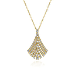 14K Yellow Gold Pave Diamond Fan Pendant Necklace
